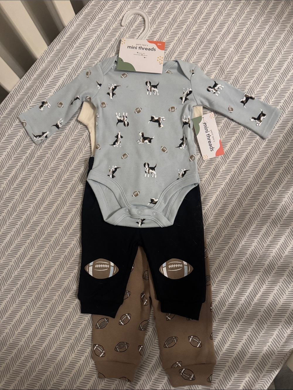 Petit Lem 4 Piece Blue & Black Baby Matching Set with Football Print and Dogs